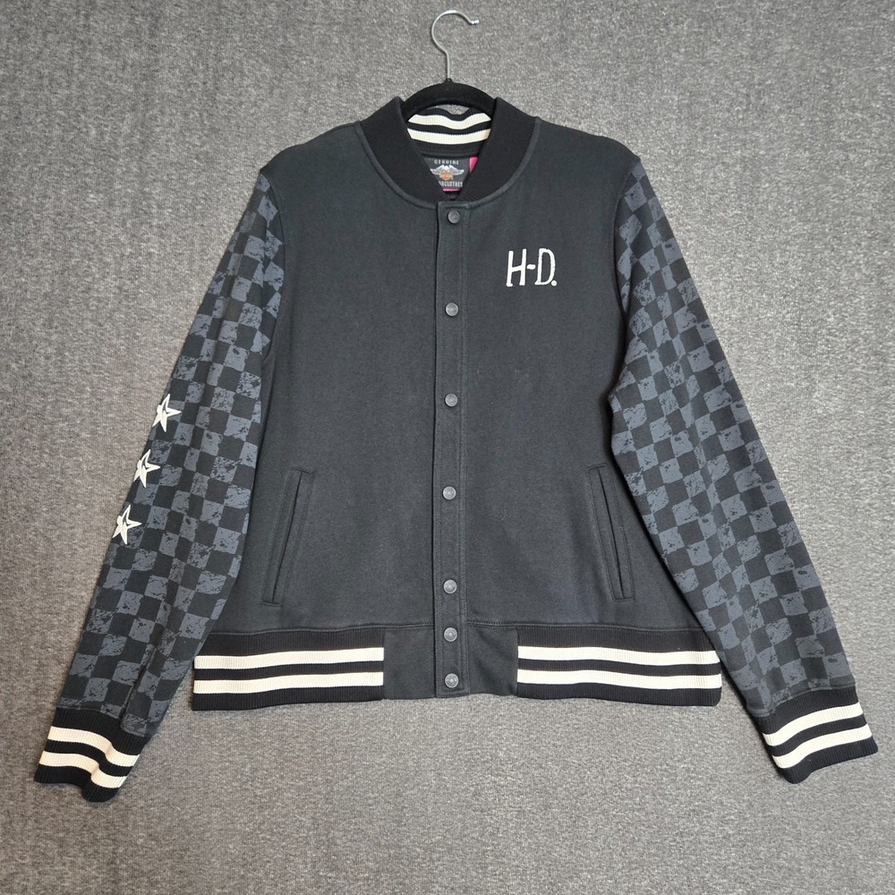 Harley Davidson Women's‎ Letterman Varisty Jacket 2XL Black Checkered Motorcycle